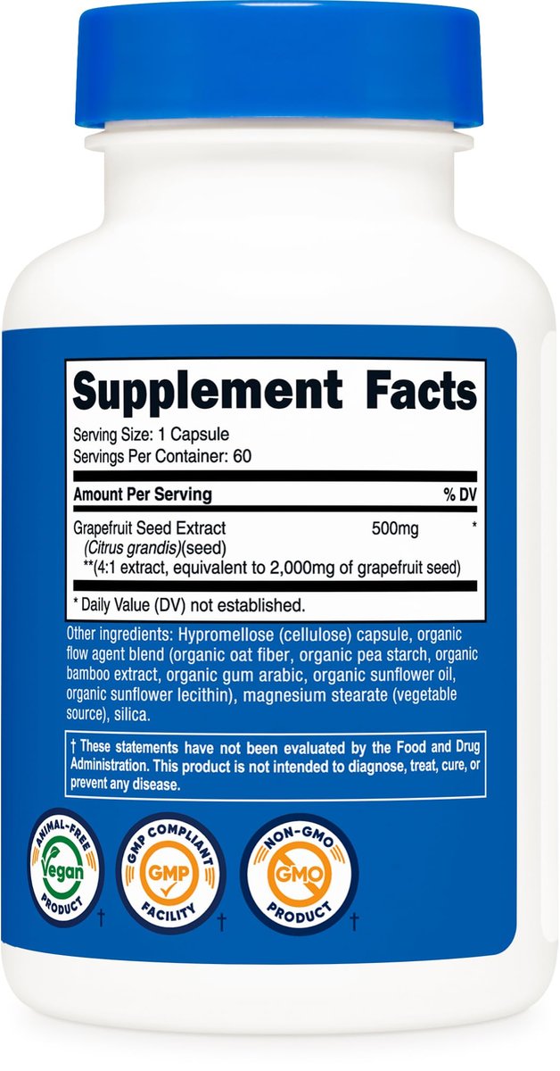 Nutricost Grapefruitkernextrakt 60 Kapseln – 60 Portionen pro Flasche, glutenfrei & GMO-frei