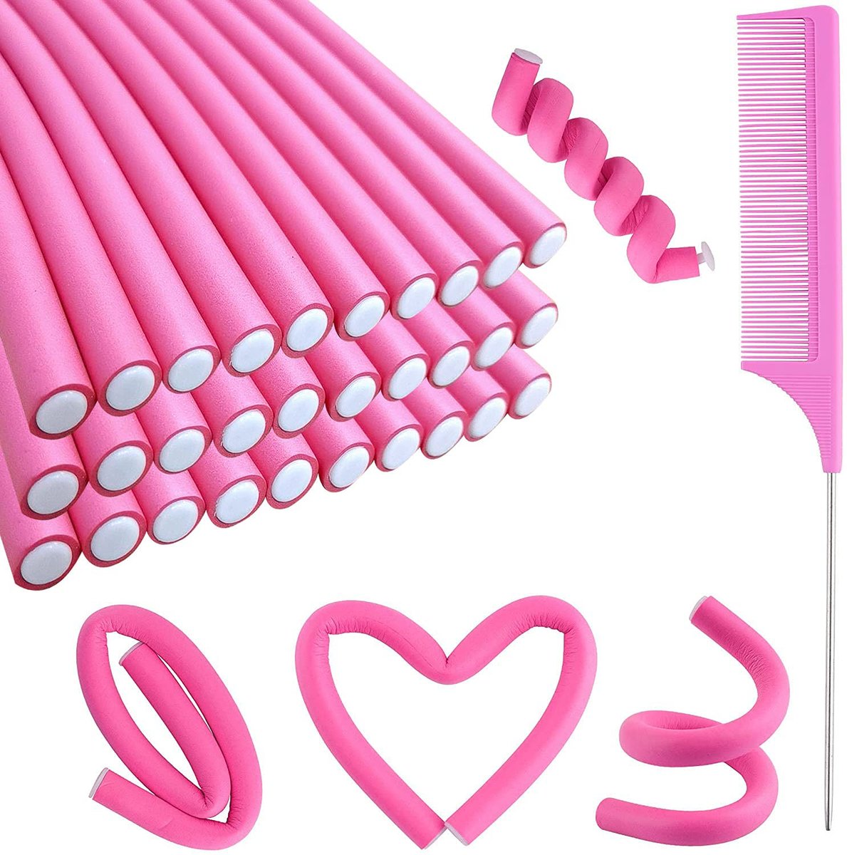 30er-Pack 9,45 Zoll Flexi Lockenwickler Set für kurze und lange Haare, No-Heat Schaumstoffrollen mit Stahlkamm – Buytta