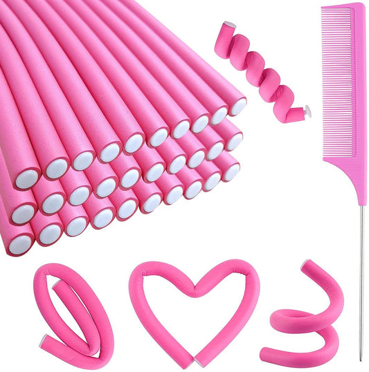 30er-Pack 9,45 Zoll Flexi Lockenwickler Set für kurze und lange Haare, No-Heat Schaumstoffrollen mit Stahlkamm – Buytta