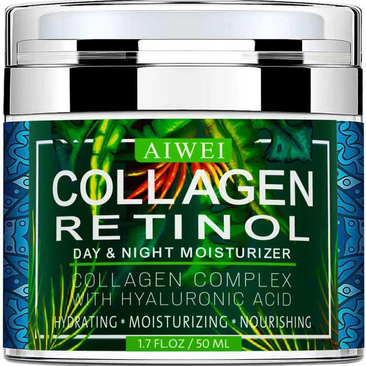 AIWEI Gesichtscreme mit Kollagen – Feuchtigkeitsspendende & regenerierende Tages- und Nachtcreme mit Retinol und Hyaluronsäure für Männer & Frauen – 50 ml