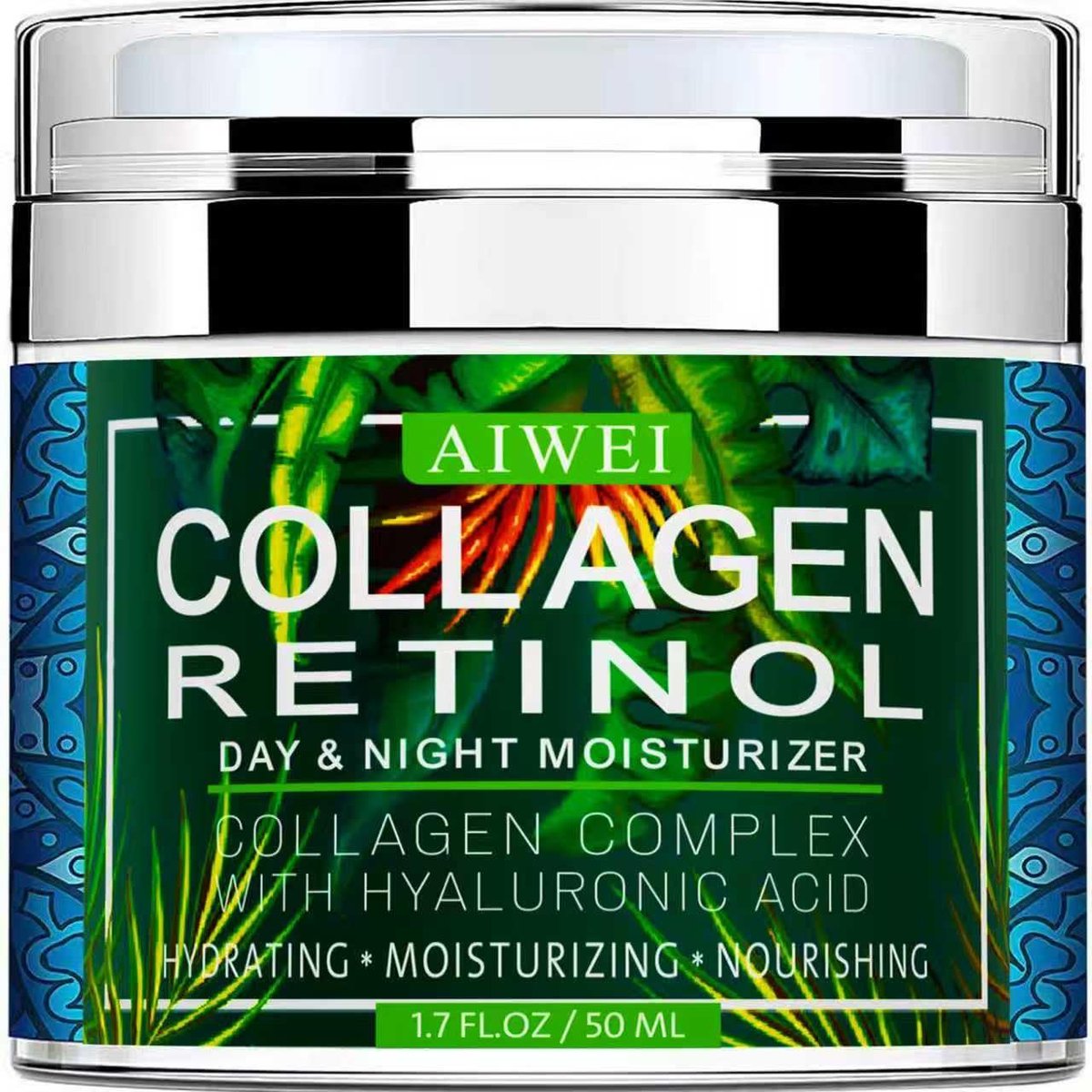 AIWEI Gesichtscreme mit Kollagen – Feuchtigkeitsspendende & regenerierende Tages- und Nachtcreme mit Retinol und Hyaluronsäure für Männer & Frauen – 50 ml