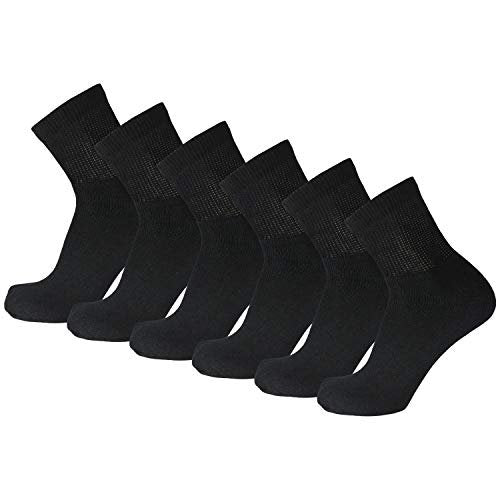 Big and Tall Diabetische Neuropathie Knöchelsocken, Herren King Size Athletic Quarter Socken (Größe: 13-16) (Schwarz, 6 Paar)