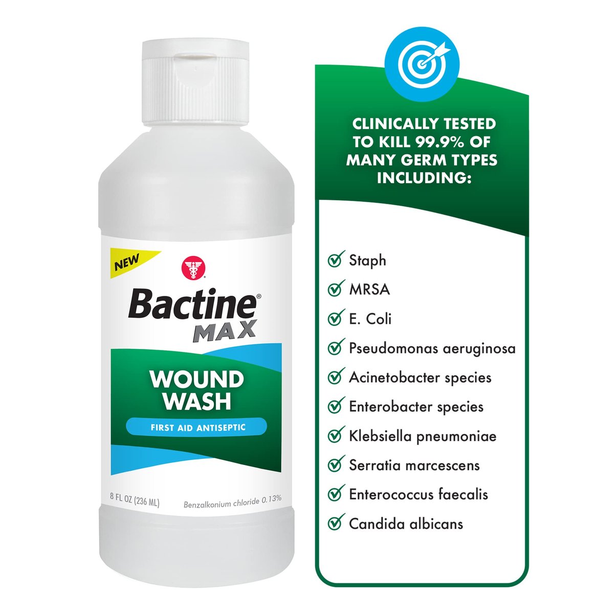 Bactine Max Erste Hilfe Wundspray, Antiseptikum gegen Keime bei kleinen Schnitten, Schürfwunden und Verbrennungen, ohne Brennen, 240 ml