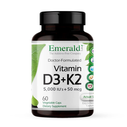 EMERALD LABS Vitamin D3+K2 - Vitamin D & VitalDelta MK-7 für Knochengesundheit & Herzunterstützung* - Vegetarisch, Glutenfrei, Klinische Potenz - 60 Kapseln