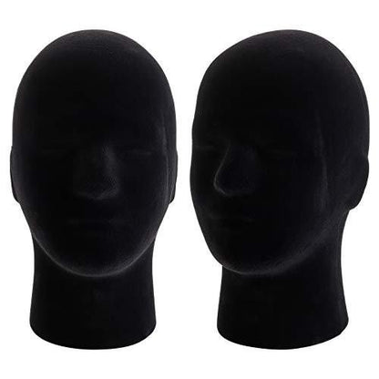 Hedume 2er-Pack Mannequin-Kopfständer aus Schaumstoff, schwarzer Samt, männliche Perücken-Ausstellungsmodelle, Mannequin-Kopf für Perücke, Hut, Brille