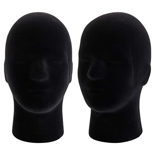 Hedume 2er-Pack Mannequin-Kopfständer aus Schaumstoff, schwarzer Samt, männliche Perücken-Ausstellungsmodelle, Mannequin-Kopf für Perücke, Hut, Brille