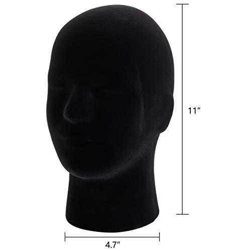 Hedume 2er-Pack Mannequin-Kopfständer aus Schaumstoff, schwarzer Samt, männliche Perücken-Ausstellungsmodelle, Mannequin-Kopf für Perücke, Hut, Brille