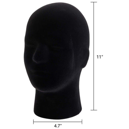 Hedume 2er-Pack Mannequin-Kopfständer aus Schaumstoff, schwarzer Samt, männliche Perücken-Ausstellungsmodelle, Mannequin-Kopf für Perücke, Hut, Brille