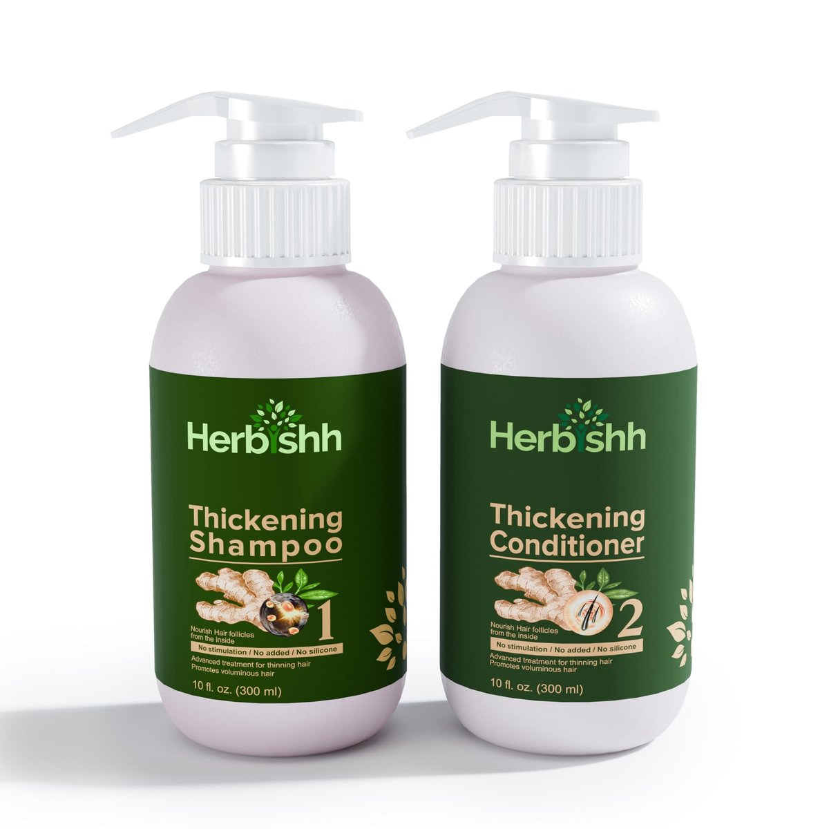 Herbishh Ingwer-Extrakt Haarverdickendes Shampoo und Conditioner Set | Für alle Haartypen | Sulfat- & Parabenfrei
