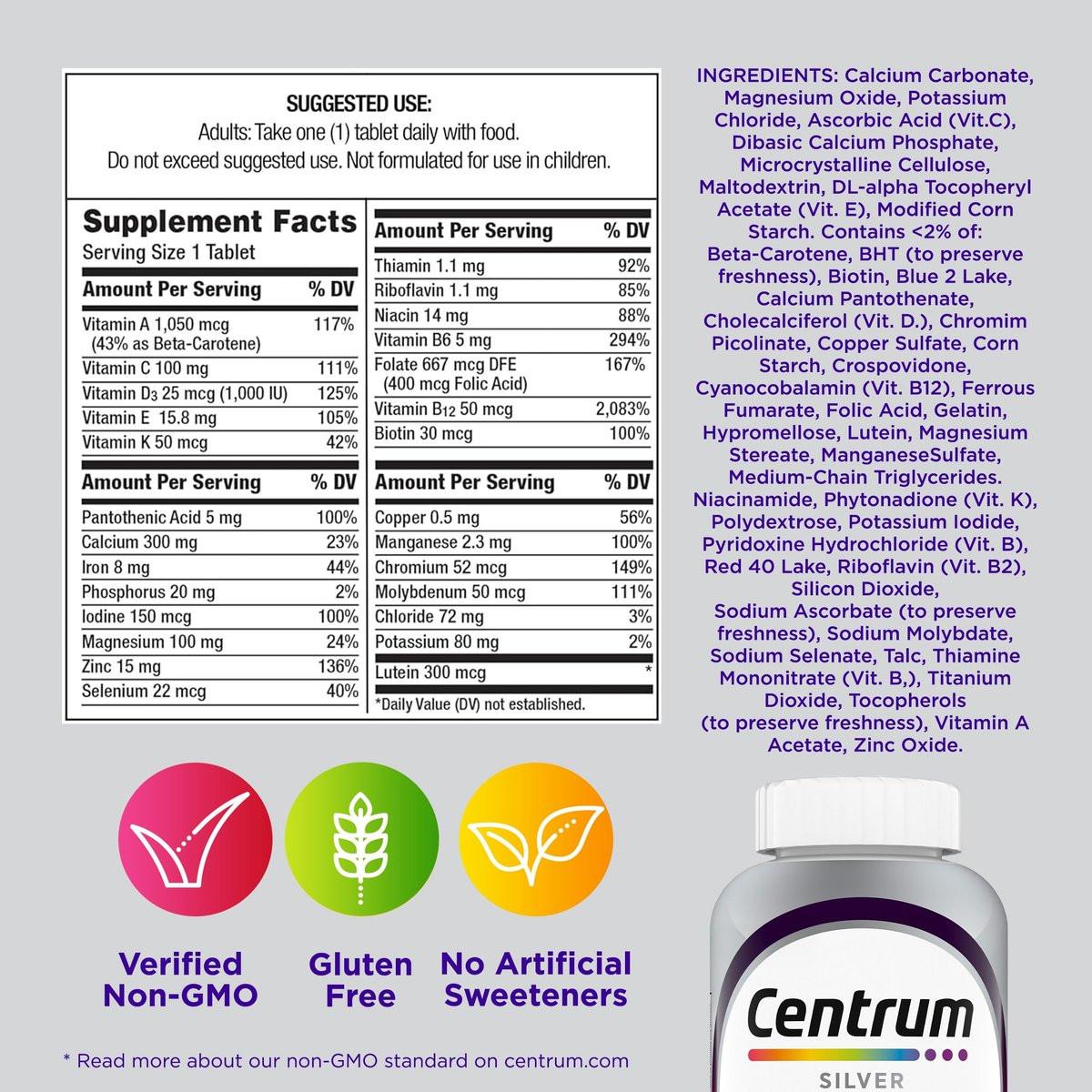 Centrum Silver Frauen 50+ Multivitamin – 65 Tabletten, mit Vitamin D3 & B-Vitaminen zur Unterstützung von Gedächtnis und Kognition