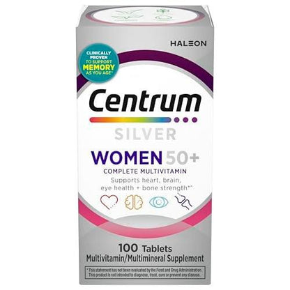 Centrum Silver Frauen 50+ Multivitamin – 100 Tabletten, Unterstützt Gedächtnis und Kognition