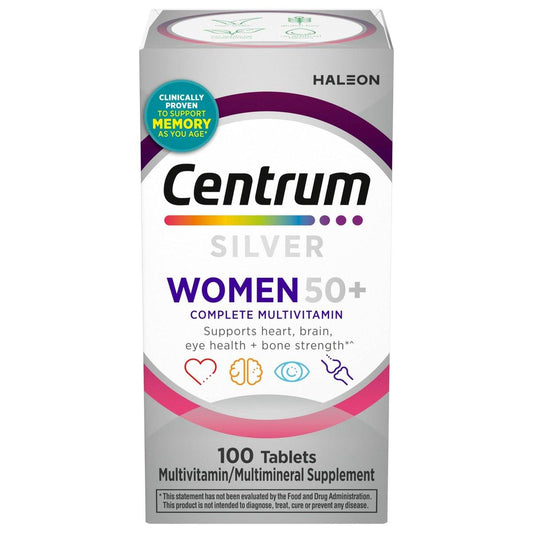 Centrum Silver Frauen 50+ Multivitamin – 100 Tabletten, Unterstützt Gedächtnis und Kognition