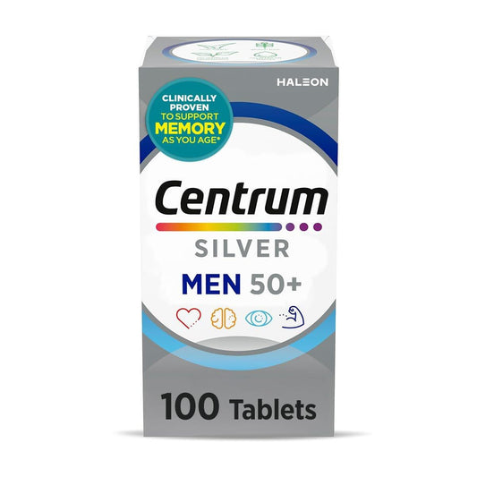 Centrum Silver Multivitamin für Männer 50+ – Nahrungsergänzungsmittel mit Vitamin D3, B-Vitaminen und Zink, glutenfrei, nicht gentechnisch verändert, unterstützt Gedächtnis und Kognition – 100 Tabletten
