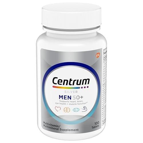 Centrum Silver Multivitamin für Männer 50+ – Nahrungsergänzungsmittel mit Vitamin D3, B-Vitaminen und Zink, glutenfrei, nicht gentechnisch verändert, unterstützt Gedächtnis und Kognition – 100 Tabletten