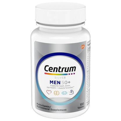 Centrum Silver Multivitamin für Männer 50+ – Nahrungsergänzungsmittel mit Vitamin D3, B-Vitaminen und Zink, glutenfrei, nicht gentechnisch verändert, unterstützt Gedächtnis und Kognition – 100 Tabletten