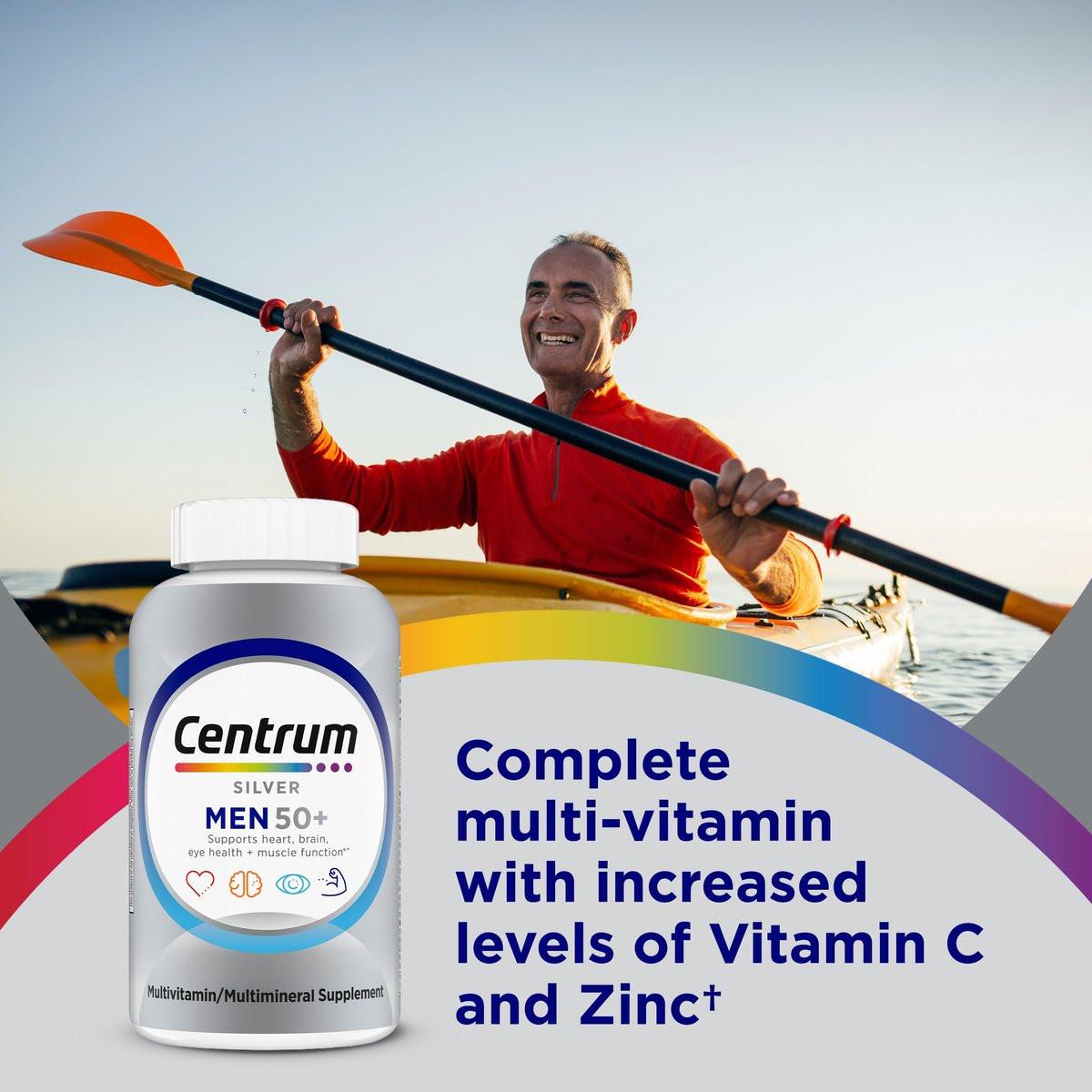 Centrum Silver Multivitamin für Männer 50+ – Nahrungsergänzungsmittel mit Vitamin D3, B-Vitaminen und Zink, glutenfrei, nicht gentechnisch verändert, unterstützt Gedächtnis und Kognition – 100 Tabletten