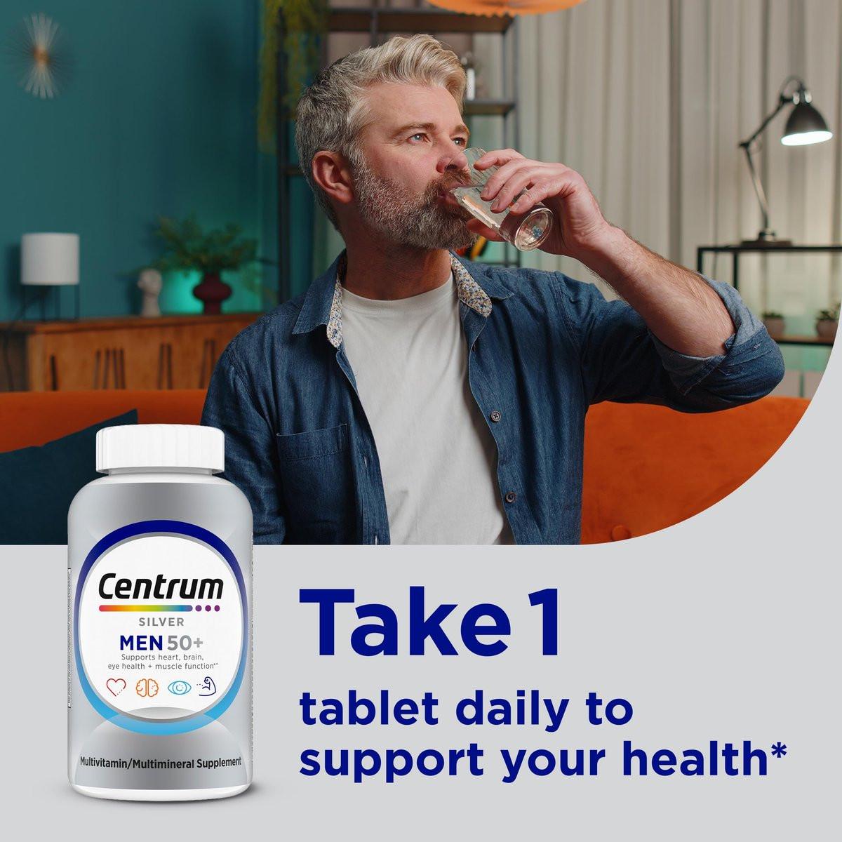 Centrum Silver Multivitamin für Männer 50+ – Nahrungsergänzungsmittel mit Vitamin D3, B-Vitaminen und Zink, glutenfrei, nicht gentechnisch verändert, unterstützt Gedächtnis und Kognition – 100 Tabletten