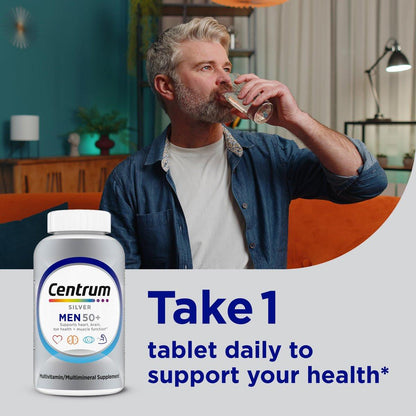 Centrum Silver Multivitamin für Männer 50+ – Nahrungsergänzungsmittel mit Vitamin D3, B-Vitaminen und Zink, glutenfrei, nicht gentechnisch verändert, unterstützt Gedächtnis und Kognition – 100 Tabletten