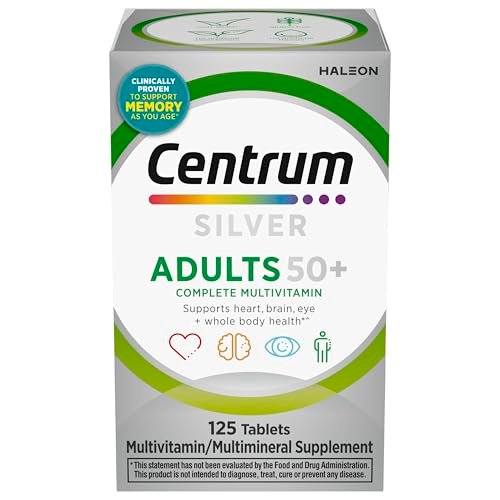 Centrum Silver Multivitamin für Erwachsene ab 50 – 125 Tabletten, mit Vitamin D3, B-Vitaminen, glutenfrei, nicht gentechnisch verändert, unterstützt Gedächtnis und Kognition
