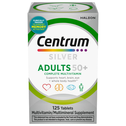 Centrum Silver Multivitamin für Erwachsene ab 50 – 125 Tabletten, mit Vitamin D3, B-Vitaminen, glutenfrei, nicht gentechnisch verändert, unterstützt Gedächtnis und Kognition