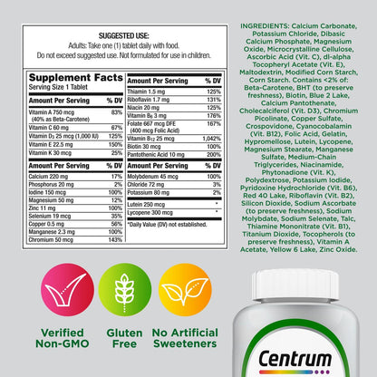 Centrum Silver Multivitamin für Erwachsene ab 50 – 125 Tabletten, mit Vitamin D3, B-Vitaminen, glutenfrei, nicht gentechnisch verändert, unterstützt Gedächtnis und Kognition
