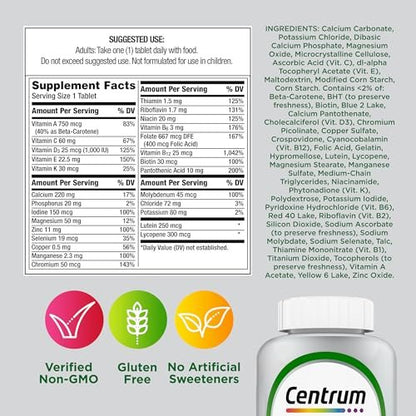 Centrum Silver Multivitamin für Erwachsene ab 50 – 125 Tabletten, mit Vitamin D3, B-Vitaminen, glutenfrei, nicht gentechnisch verändert, unterstützt Gedächtnis und Kognition