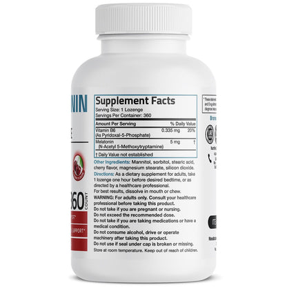 Bronson Melatonin 5mg Schnellschmelzende Kirschgeschmack-Tabletten mit Vitamin B6 - Nachtzeit-Schlafhilfe - Fördert Entspannung, 360 vegetarische Kautabletten