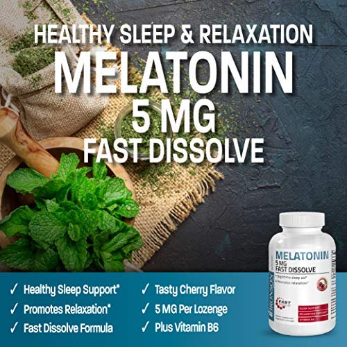 Bronson Melatonin 5mg Schnellschmelzende Kirschgeschmack-Tabletten mit Vitamin B6 - Nachtzeit-Schlafhilfe - Fördert Entspannung, 360 vegetarische Kautabletten