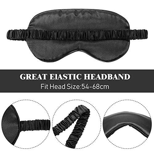 Seiden-Schlafmaske Set – 2 Schlafmasken mit elastischem Band, Inklusive 2 Ohrstöpsel und 2 Aufbewahrungstaschen für Frauen und Männer (Schwarz, Taro-Lila)