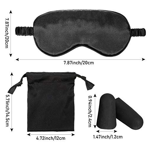 Seiden-Schlafmaske Set – 2 Schlafmasken mit elastischem Band, Inklusive 2 Ohrstöpsel und 2 Aufbewahrungstaschen für Frauen und Männer (Schwarz, Taro-Lila)
