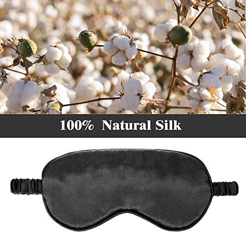 Seiden-Schlafmaske Set – 2 Schlafmasken mit elastischem Band, Inklusive 2 Ohrstöpsel und 2 Aufbewahrungstaschen für Frauen und Männer (Schwarz, Taro-Lila)