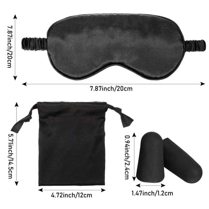 Seiden-Schlafmaske Set – 2 Schlafmasken mit elastischem Band, Inklusive 2 Ohrstöpsel und 2 Aufbewahrungstaschen für Frauen und Männer (Schwarz, Taro-Lila)