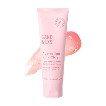 Sand & Sky Gesichtsreinigung Tiefenreiniger mit Hamamelis & Squalan - Rosa Tonerde Gesichtsreiniger für fettige Haut, Make-up Entferner & Peeling, AHA Porenminimierer, Australische Hautpflege, 120 ml