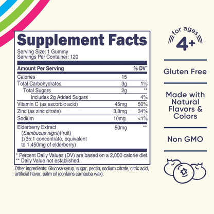 Nutricost Kids Holunderbeeren Gummibärchen (50 mg) mit Zink & Vitamin C, 120 Gummibärchen – Glutenfrei, ohne Maissirup