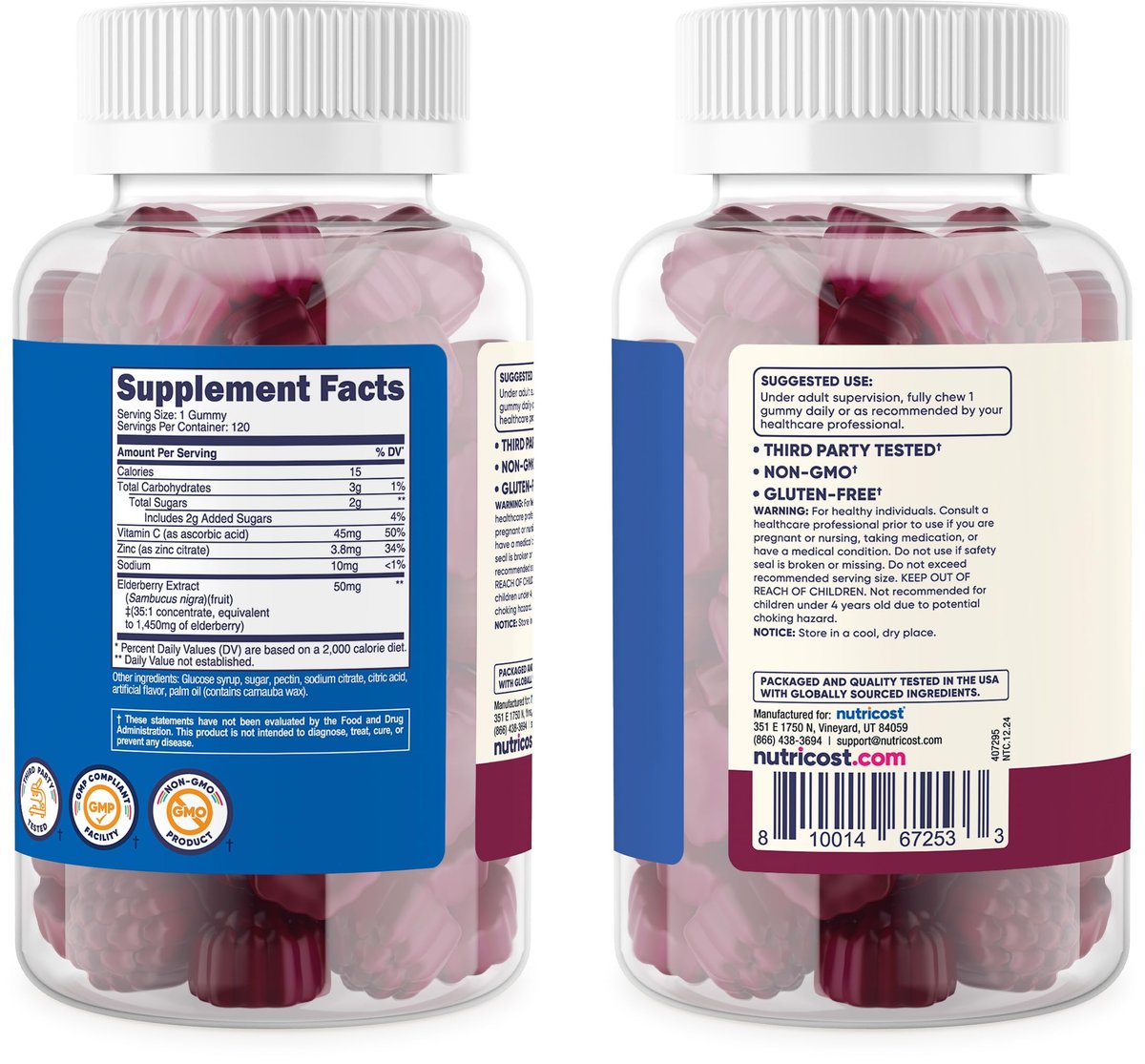 Nutricost Kids Holunderbeeren Gummibärchen (50 mg) mit Zink & Vitamin C, 120 Gummibärchen – Glutenfrei, ohne Maissirup