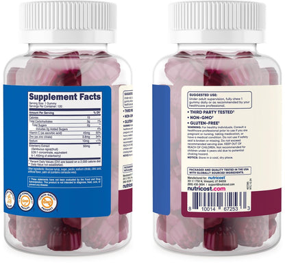 Nutricost Kids Holunderbeeren Gummibärchen (50 mg) mit Zink & Vitamin C, 120 Gummibärchen – Glutenfrei, ohne Maissirup