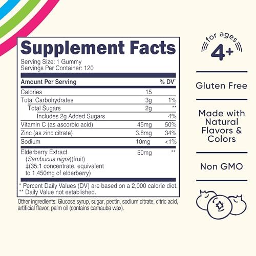 Nutricost Kids Holunderbeeren Gummibärchen (50 mg) mit Zink & Vitamin C, 120 Gummibärchen – Glutenfrei, ohne Maissirup