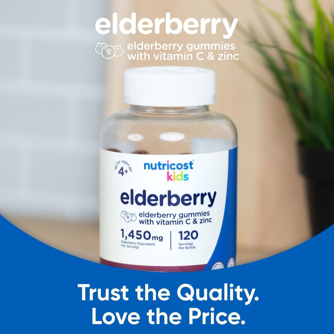 Nutricost Kids Holunderbeeren Gummibärchen (50 mg) mit Zink & Vitamin C, 120 Gummibärchen – Glutenfrei, ohne Maissirup