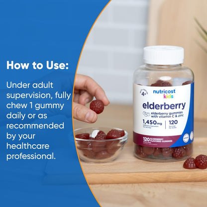 Nutricost Kids Holunderbeeren Gummibärchen (50 mg) mit Zink & Vitamin C, 120 Gummibärchen – Glutenfrei, ohne Maissirup