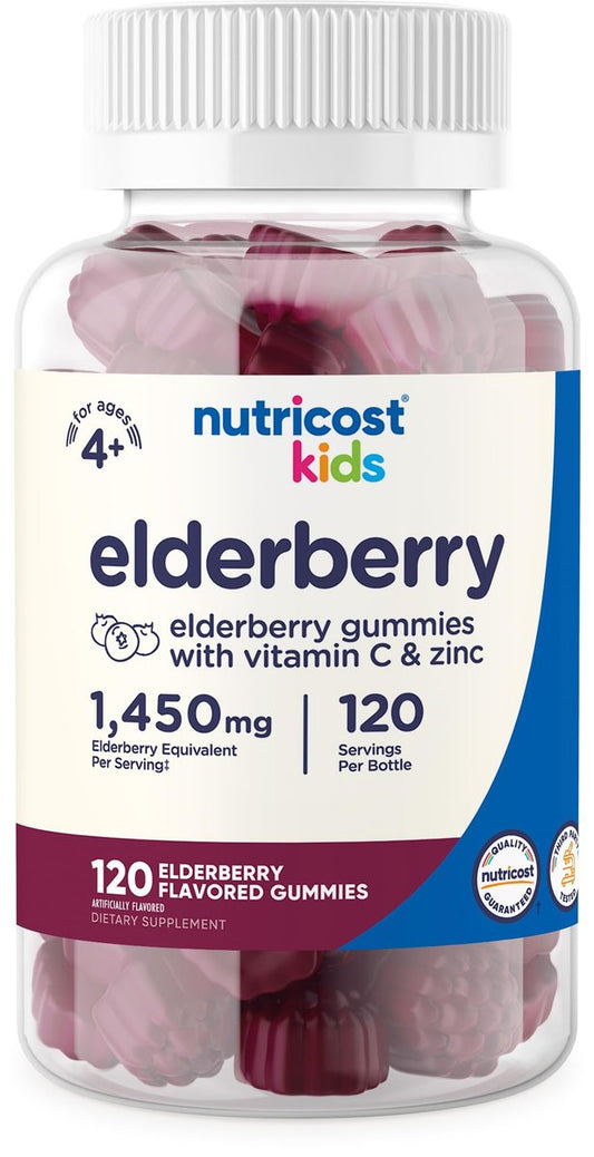 Nutricost Kids Holunderbeeren Gummibärchen (50 mg) mit Zink & Vitamin C, 120 Gummibärchen – Glutenfrei, ohne Maissirup