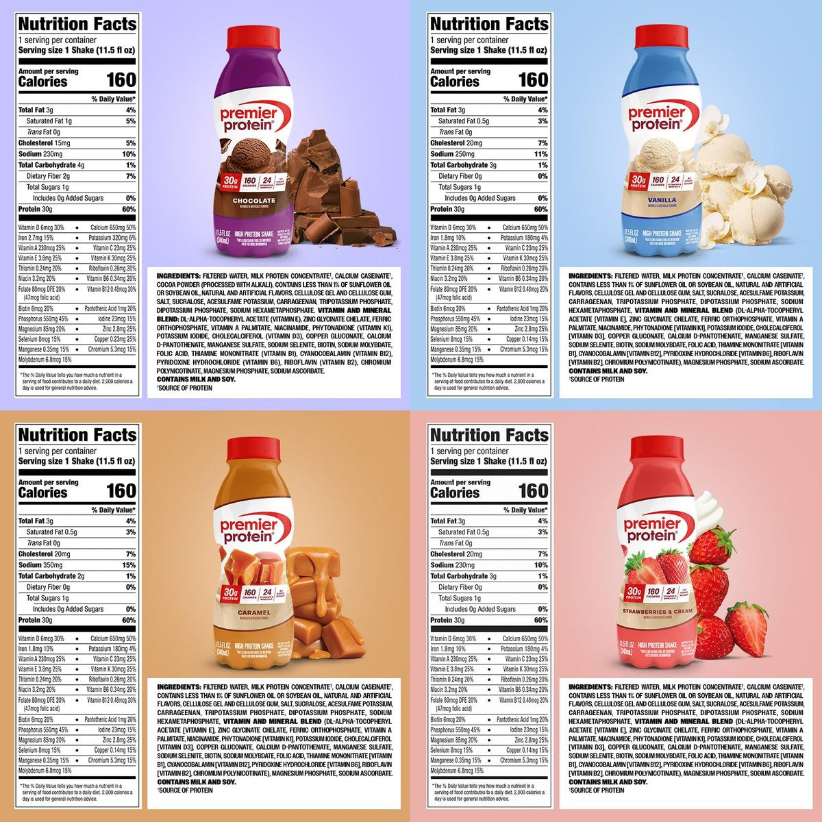 Premier Protein Shake 8er Pack Variety Pack – 30g Protein, Kein Zuckerzusatz, 24 Vitamine & Mineralstoffe, 11,5 fl oz (340 ml)