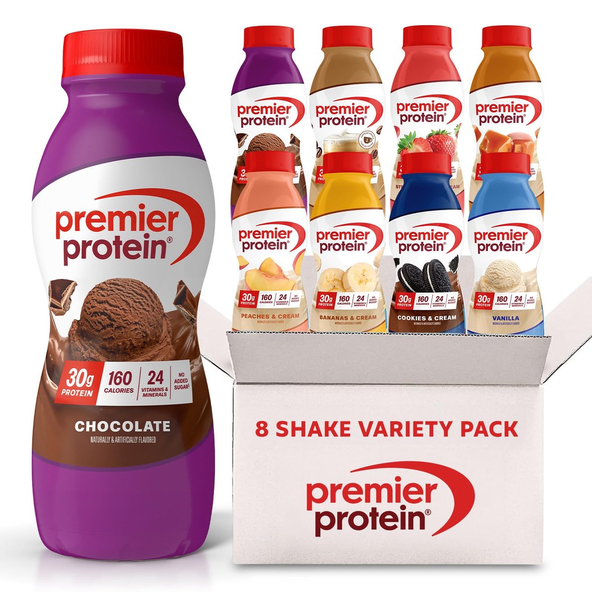 Premier Protein Shake 8er Pack Variety Pack – 30g Protein, Kein Zuckerzusatz, 24 Vitamine & Mineralstoffe, 11,5 fl oz (340 ml)
