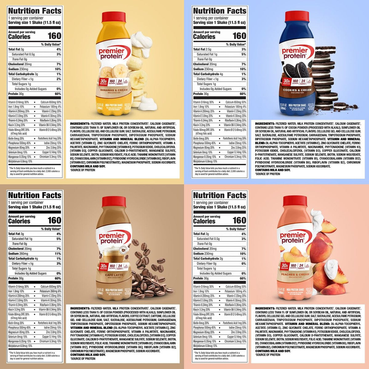 Premier Protein Shake 8er Pack Variety Pack – 30g Protein, Kein Zuckerzusatz, 24 Vitamine & Mineralstoffe, 11,5 fl oz (340 ml)
