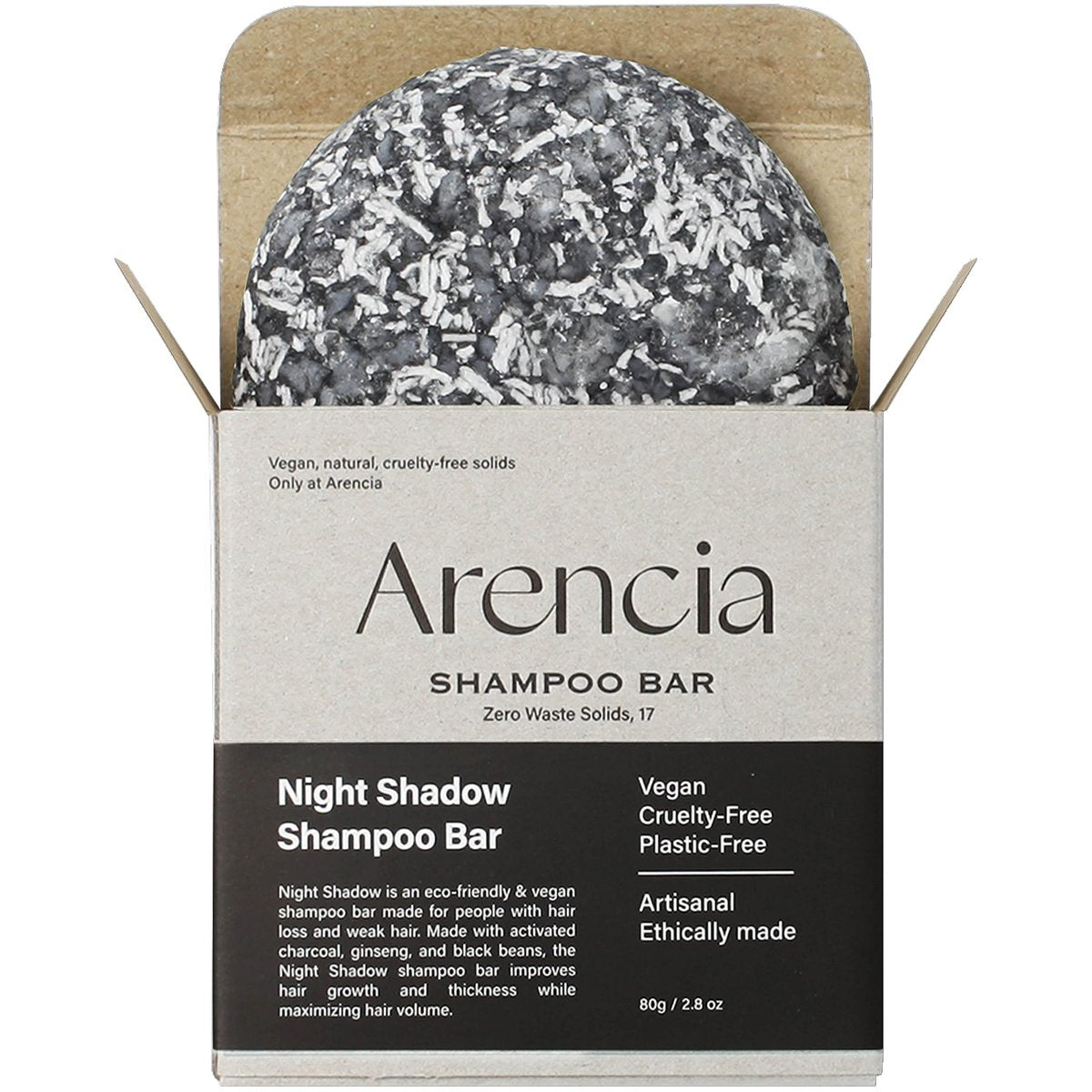 ARENCIA Night Shadow Biotin Shampoo Bar für Haarwachstum & Haarausfall, Nachdunkelung, graues Haar | Stärkend & Volumenverleihend | Normales bis fettiges Haar | Vegan, natürlich, pH-ausgeglichen, sulfatfrei
