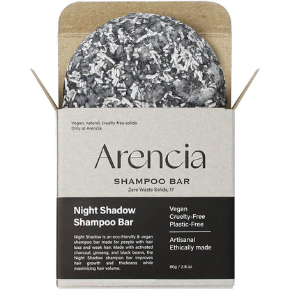 ARENCIA Night Shadow Biotin Shampoo Bar für Haarwachstum & Haarausfall, Nachdunkelung, graues Haar | Stärkend & Volumenverleihend | Normales bis fettiges Haar | Vegan, natürlich, pH-ausgeglichen, sulfatfrei