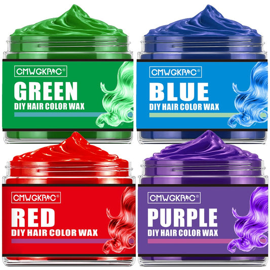 4 Farben Temporäre Haarfarbe für Kinder, Geschenke für Teenager, Mädchen, Jungen, Temporäre Haarfärbung, Haarspray Grün Rot Blau Lila Haarfarbe, Haarwachs Farbe, Sofortfarbe für Halloween Party