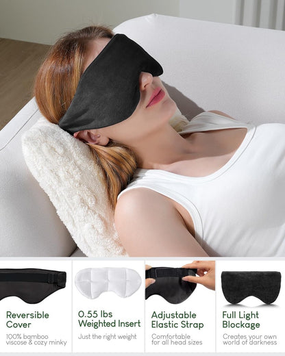 Sivio Gewichtete Augenmaske für Damen & Herren – Erhitzbare und gefrierbare Augenkompresse mit Silica-Kügelchen & verstellbarem Riemen – Weiche atmungsaktive Baumwoll-Augenabdeckung für schnelleres und besseres Einschlafen, Schwarz