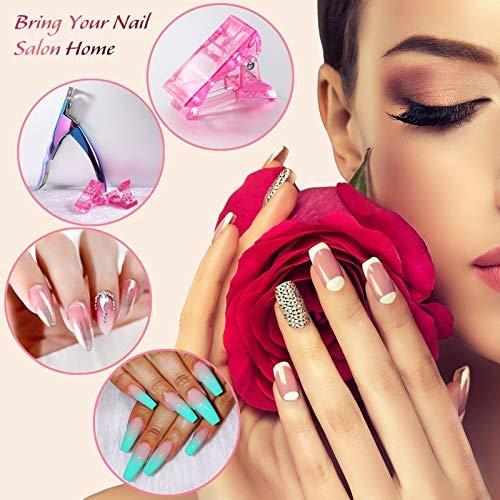 MIKIMIQI 6-teiliges Polygel Nagelspitzen-Set mit Clips und Trimmer – Pink Transparent für UV/LED Nagelverlängerung