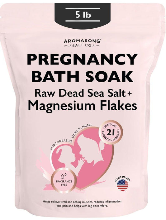 Aromasong Totes Meer Schwangerschafts-Bad Soak 2,3 kg – Duftfreie reine Magnesiumflocken & Mineralien – Schwangerschaft & postpartale Muskel- & Beinbeschwerden – Bessere Absorption als Bittersalz