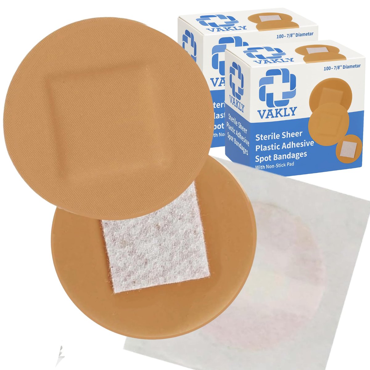Vakly Spot-Pflaster rund 2,2 cm (200 Stück) – sterile, transparente Kunststoff-Wundpflaster mit saugfähiger Wundauflage für kleine Schnitte, Pickel, Impfungen und Blasen
